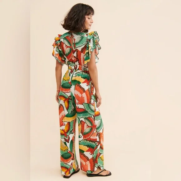 Farm Rio Ruffle-Sleeve Linen Jumpsuit - Picture 3 of 11